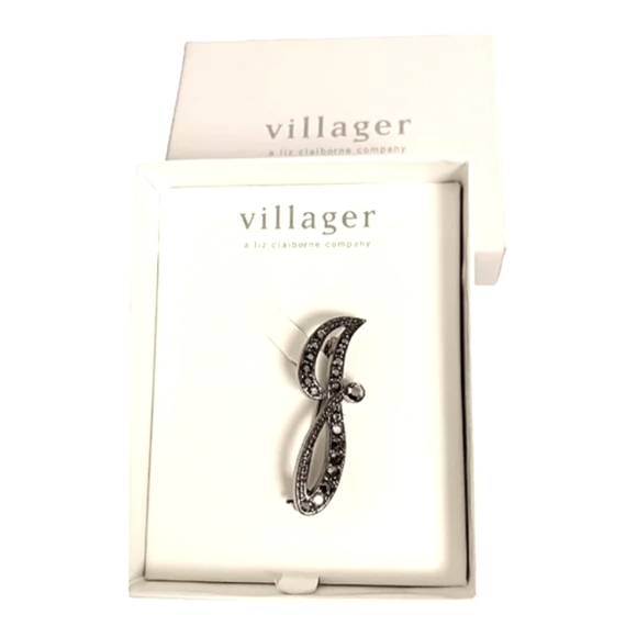 Vintage Liz Claiborne Villager Initial "J" crystal brooch - Picture 1 of 6